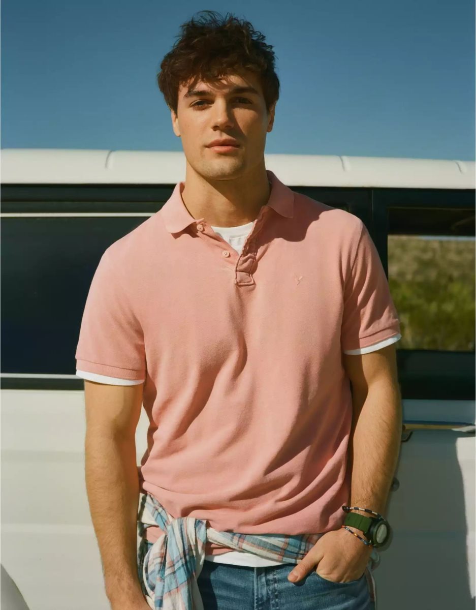 Polos American Eagle AE Super Soft Legend Pique Rose Homme | ABU-62727573